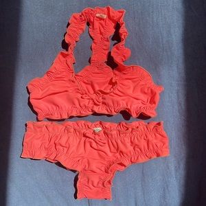 Undrest pink ruffle bikini, racerback, low rise, size 3/medium